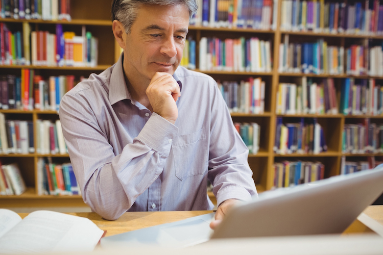 mature student in library