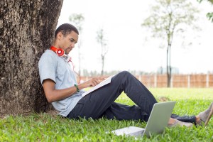 veteran student with laptop