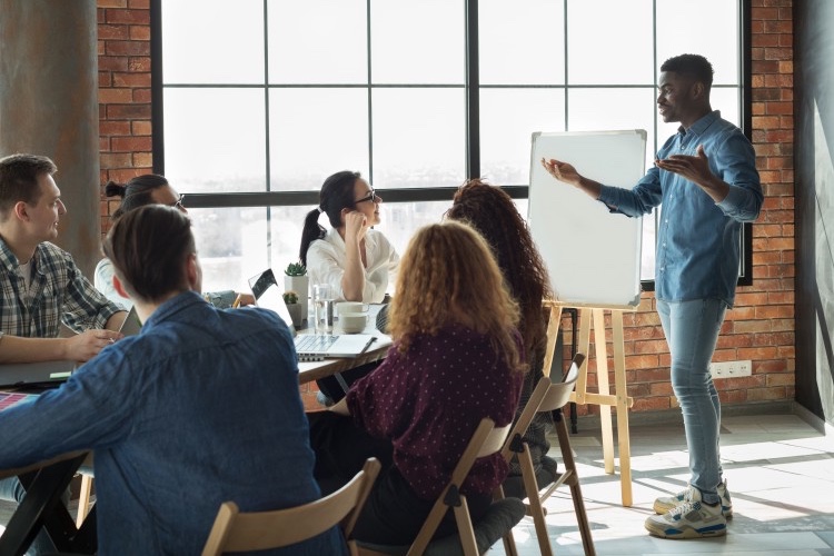  Business colleagues develop their business skills during a training session. 