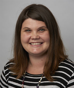 Angie Walston wearing a black and white striped shirt, Instructor, Human Development and Family Studies at Maryville University